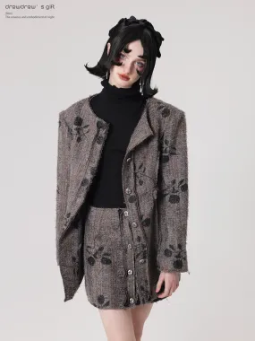 Small Fragrant Style Raw Edge Floral Jacket ＆ Skirt
